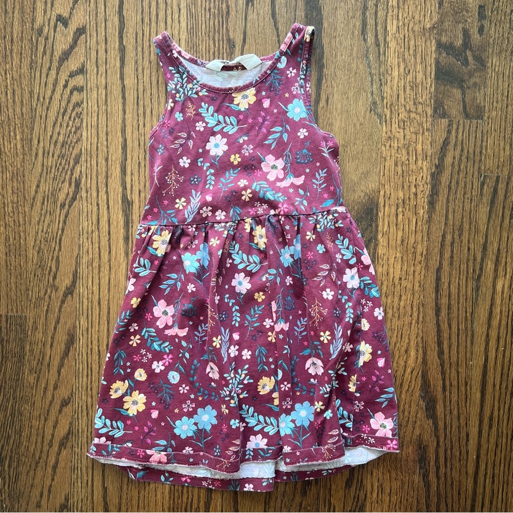 🍭6/$30 H&M Floral Burgundy Sleeveless Fall Girl’s Dress - 2-4 years